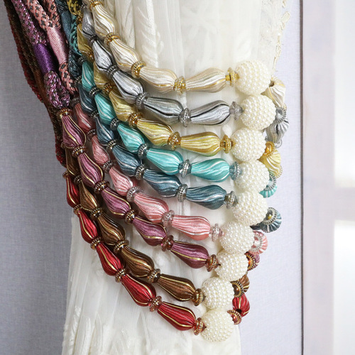 9WOR Simple, Modern, and Luxurious-Style Curtain Tiebacks with Beaded Straps, Buckles, and Storage Ties—Featuring Durable Rubber Core