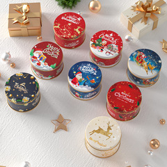 新しいクリスマスプレゼント包装円形ブリキ箱クリスマス平安夜キャンディープレゼント収納鉄箱卸売り