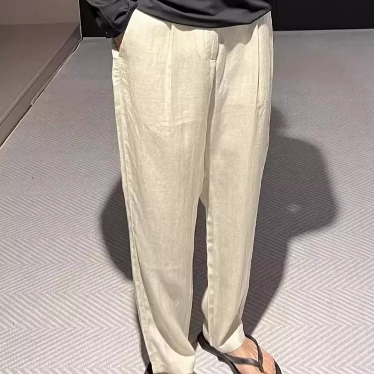 天丝亚麻春夏老钱风男式休闲裤LP老爹裤男上衣垂感长裤大码男裤