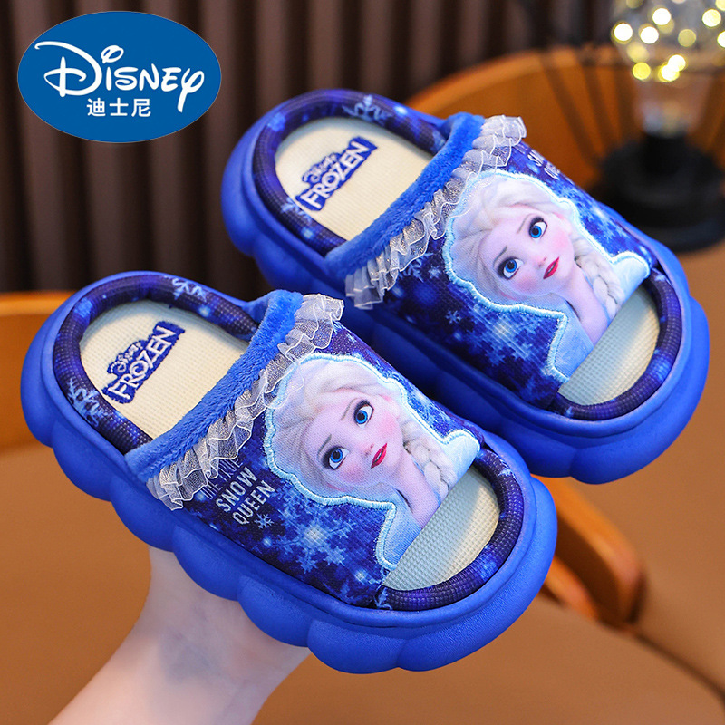 Princesa Elsa zapatillas de lino para niños primavera y otoño casa antideslizante niñas Four Seasons bebé algodón y lino sandalias transpirables verano