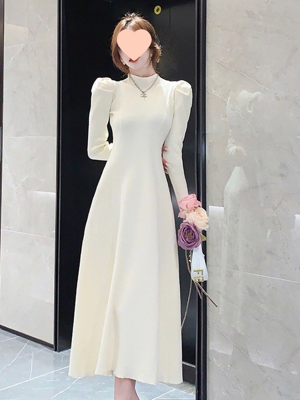 白色针织毛衣连衣裙女秋春夏2025新款感配大衣内搭打底长裙子|undefined