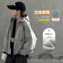 男童冬装立体加绒夹克外套韩版儿童帅气潮款连帽风衣中大童上衣