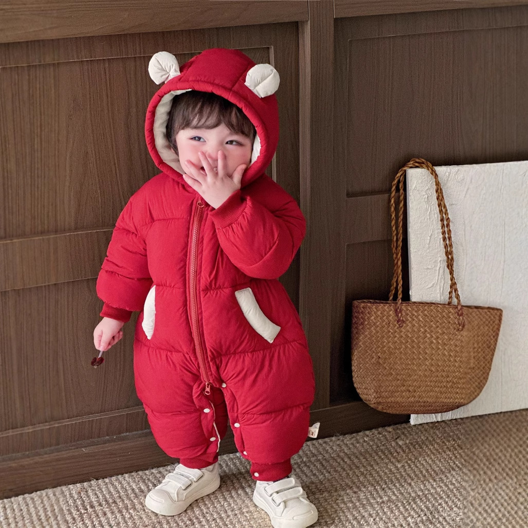 Ropa coreana de algodón para bebés, ropa de invierno, mamelucos para hombres de estilo occidental, ropa exterior acolchada de terciopelo, mono con estampado de letras