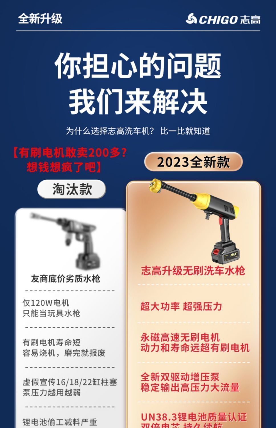 Chigo Wireless Car Washing Machine Car Washing Artifact High-Pressure Water Gun Household Powerful Booster Electric Water Gun Lithium Battery Strong Pressure