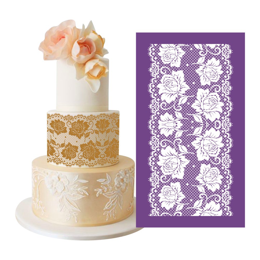 Cruz-frontera diamante Rosa mariposa flor patrón de tela molde fondant cake hornear borde spray molde malla plantilla