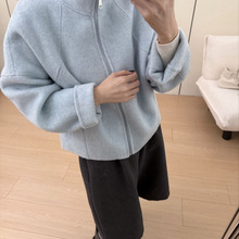 2025年秋冬女装新款双拉链双面羊毛大衣女短款立领小个子韩版外套