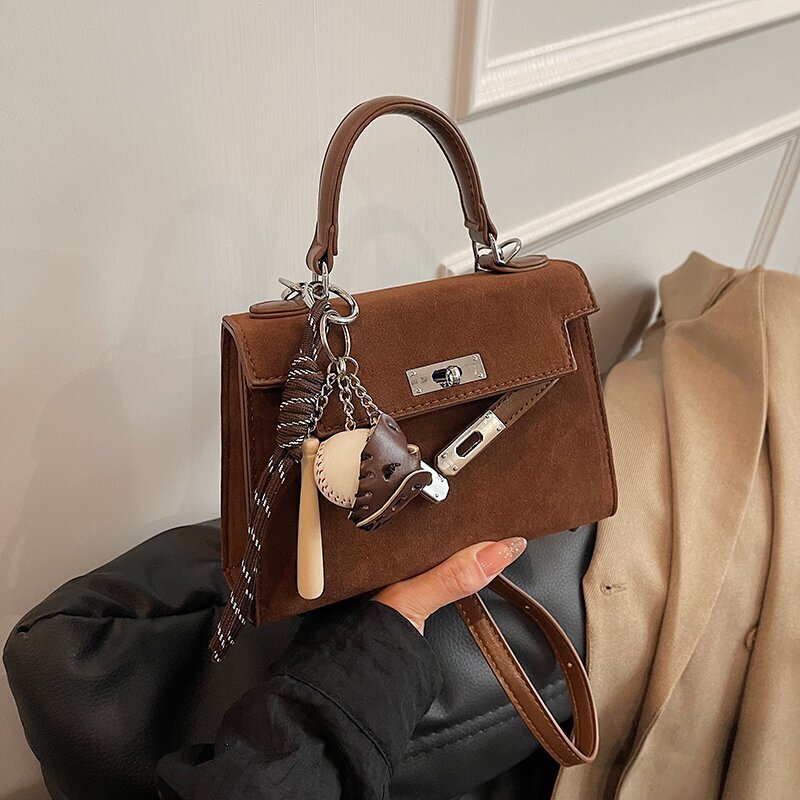 Suede Vintage Kelly Bag 2025 Autumn and Winter New Style Single Shoulder Crossbody Bag High-End Niche Versatile Mini Handbag