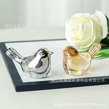 轻奢电镀灰水晶小鸟摆件镇纸工艺品书房装饰纸镇新年礼物跨境货源
