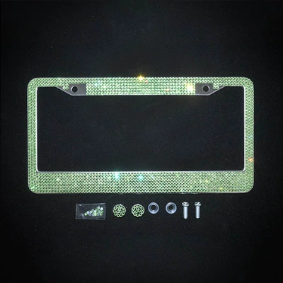 Plate Frame Rhinestone Acrylic Diamond License: License plate holder/license plate holder - round-hole-light-green-acrylic-drill