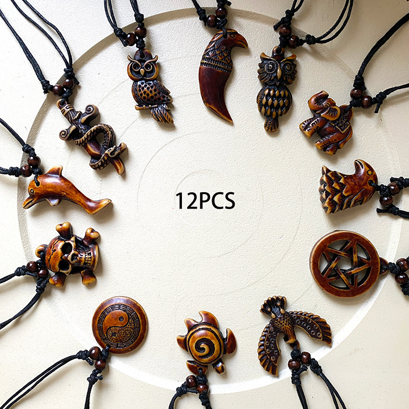 European and American Cross-Border Vintage Resin Retractable Owl, Turtle, Eagle, Dolphin Necklace Pendant Sweater Chain
