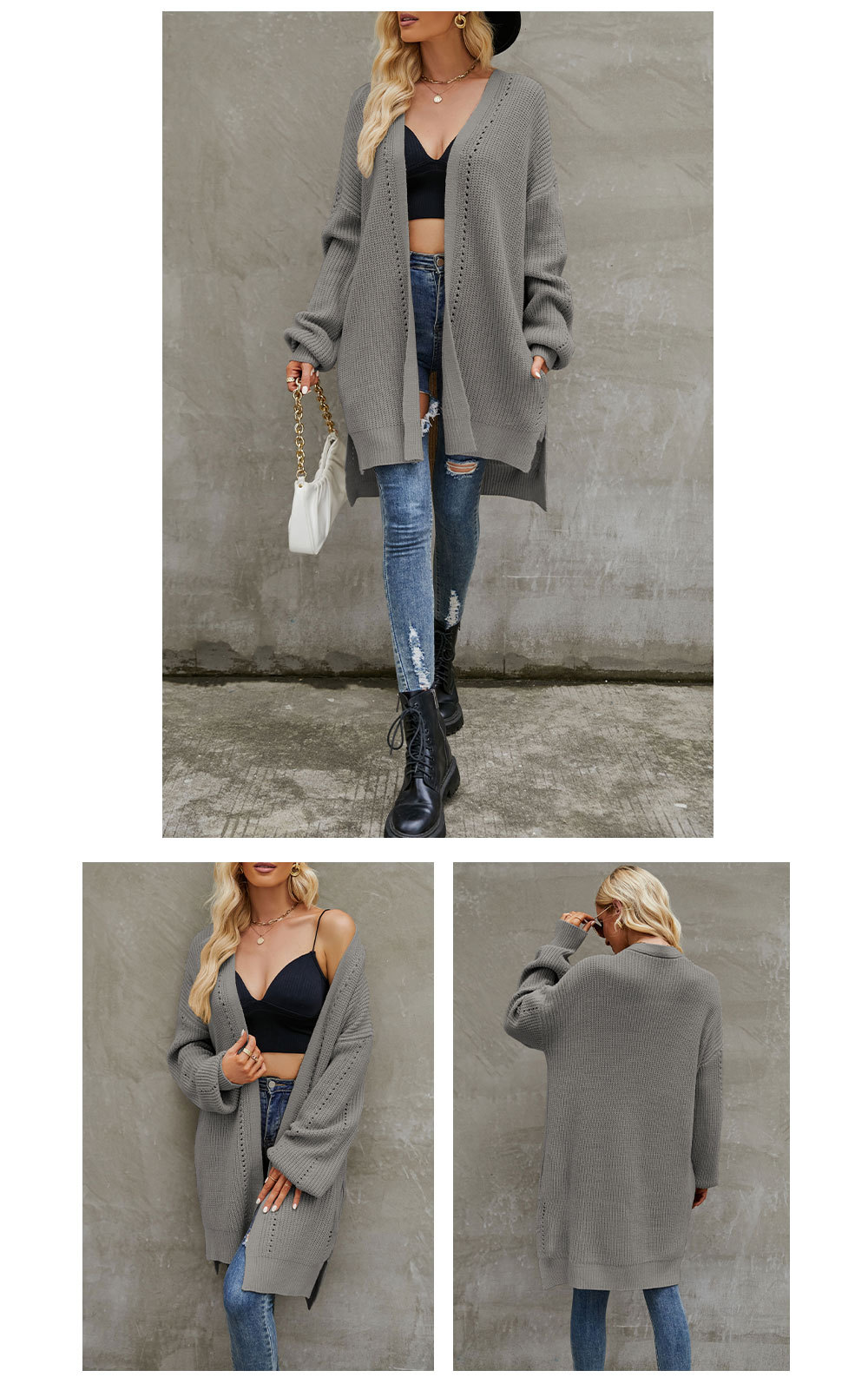 Long Top Length Sweater Coat Tops Type Wholesale Women's Casual Streetwear Solid Color Long Sleeve Pocket Sweaters & Cardigans
