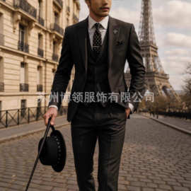 2025速卖通新款欧美跨境大码西装三件套新郎伴郎主持宴会礼服西装