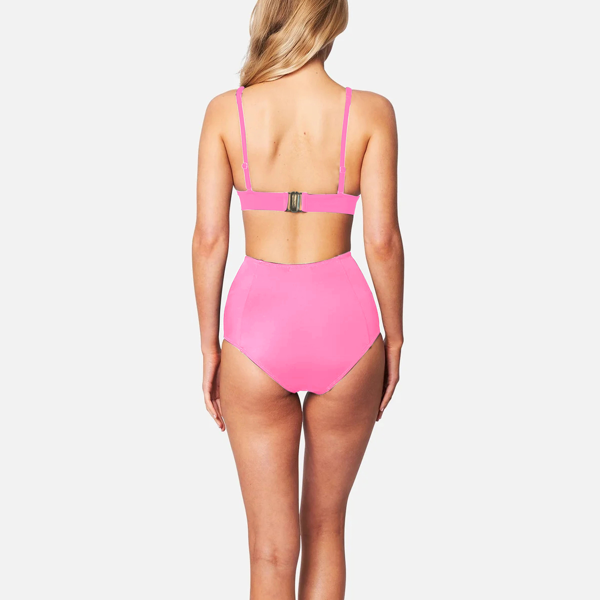 High-waisted Two Piece Bikini Solid Colour Swimsuit For Women_voghion.com