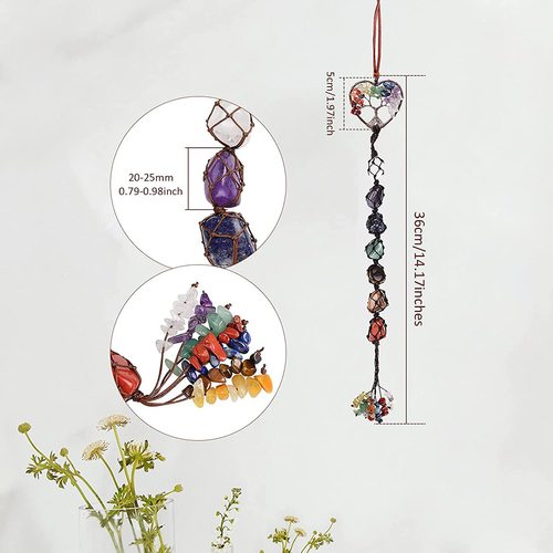 7 color stones, seven color crystal raw stones, hand-woven pendants, natural stone tree of life car hangings, dream catcher pendants