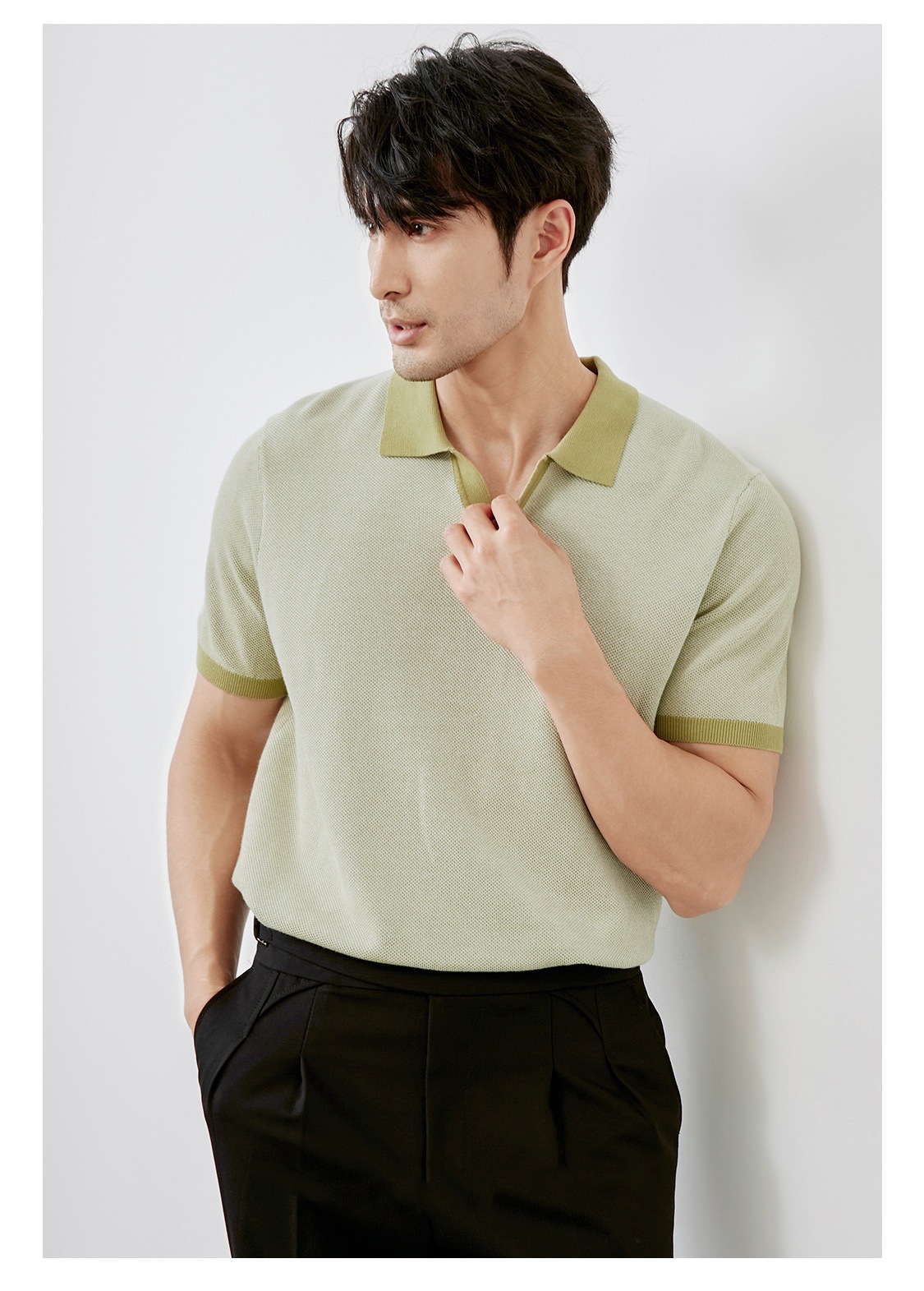 Men's Casual Polo Shirt British Retro High End Lapel Knitted Short Sleeve T-Shirt Breathable Slim Fit Business Top_viptrois.com