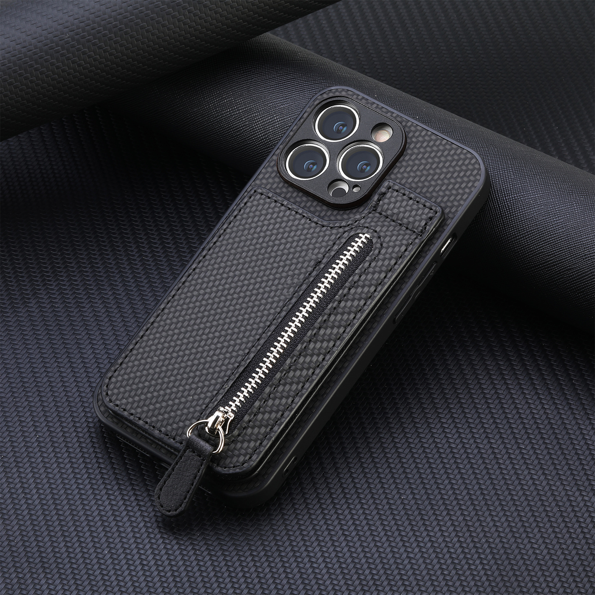 TechGlobe Compatible With IPhone 17 Flip Holder Phone Case Wallet Stand Zipper Bag Card Slot Protective Cover_voghion.com