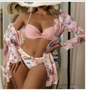 Women's Swimwear 3-Piece Set, European Style, 3-PC Bikini + Cover-Up, Multiple Colors