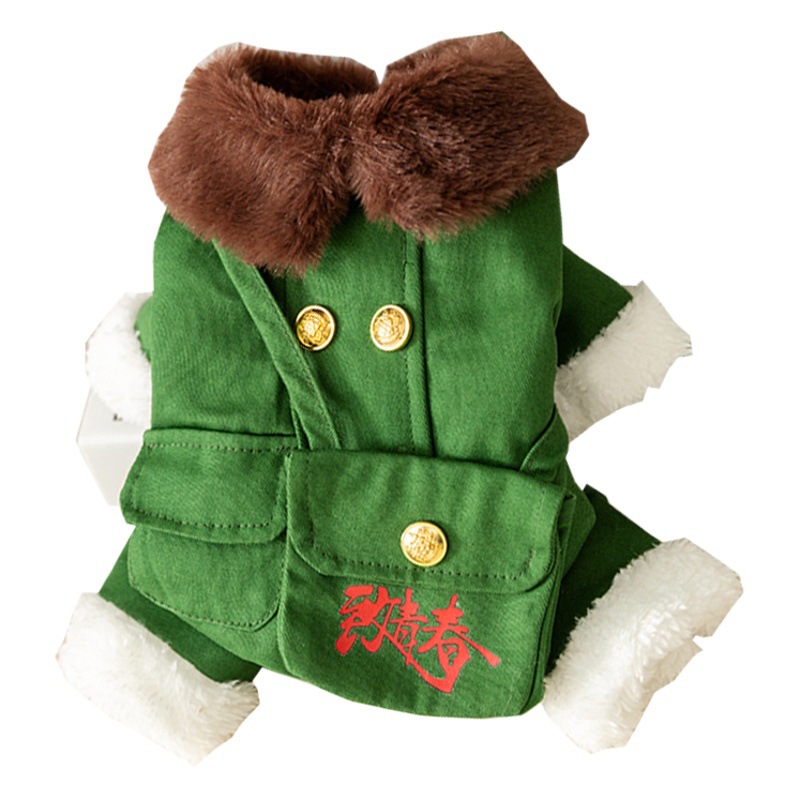 Northeast Army abrigo a prueba de frío Lei Feng mochila de cuatro patas ropa de algodón acolchado gruesa primavera y otoño ropa para perros al por mayor