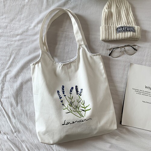 New style canvas bag for women single shoulder small fresh literary student bag Korean version lavender bag bag for women canvas