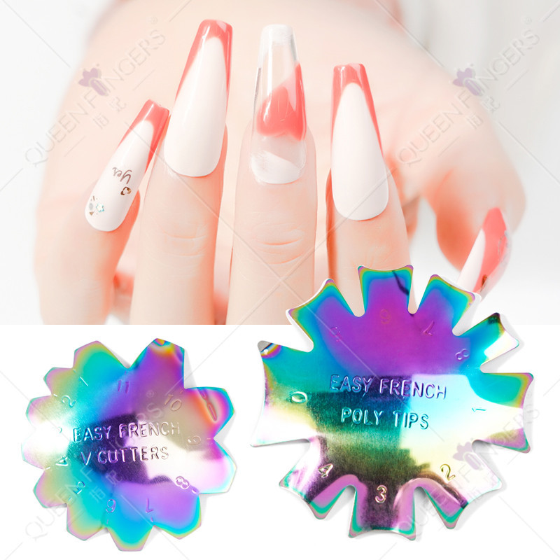 Herramientas de manicura de color titanio oro plata francesa placa de acero moldeado uña plantilla de acero inoxidable cristal moldeado uña