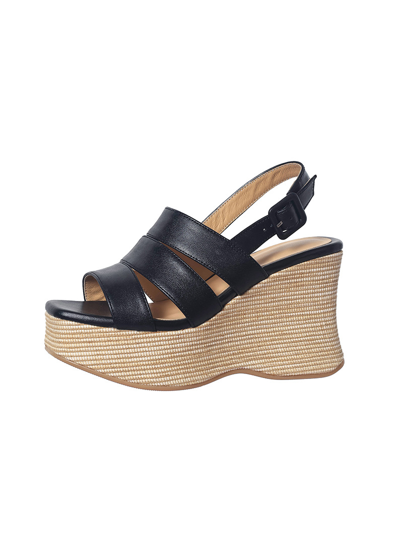 Sandal cao gót nữ hở mũi quai ngang đế xuồng da thật — màu đen, màu trắng ngà chi tiết 20