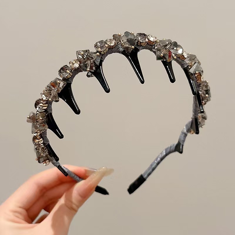 新しいクリスタル歯付きライト高級フルダイヤモンドヘアバンドヘアアクセサリーシンプルな気質レトロ多用途薄型ヘッドバンドヘアピン女性のヘアアクセサリー|undefined