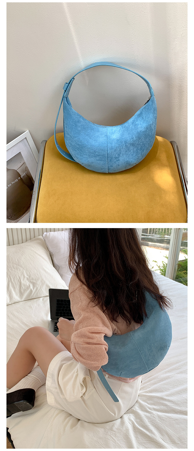 Suede autumn edition women, Japanese Korean niche hand-held dumpling bag, plush fashionable and simple new shoulder bag_voghion.com