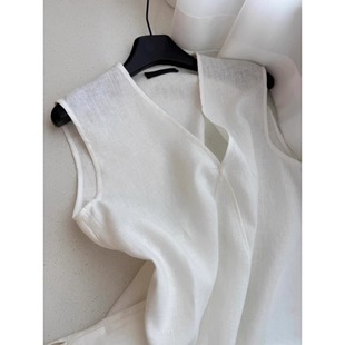 White V Neck Linen Sleeveless Vest Women's Summer Thin Loose Outer Top