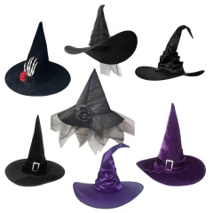 新型ハロウィーン直角巫婆帽パーティー巫婆帽ミツロウ黒直角女巫帽化粧道具
