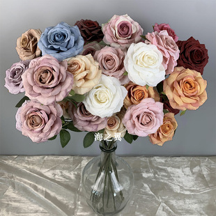 Wedding artificial flower three-head curling Rose Wedding Hall Road lead flower arrangement background wall decoration home display Foreign trade