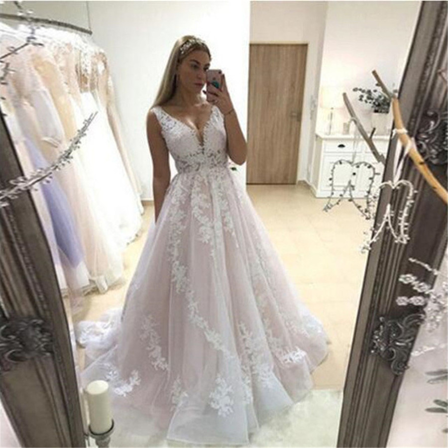 Comercio exterior europeo y americano Amazon AliExpress deseo nuevo encaje sin mangas vestido de novia sexy cuello en V pequeño soporte vestido de novia