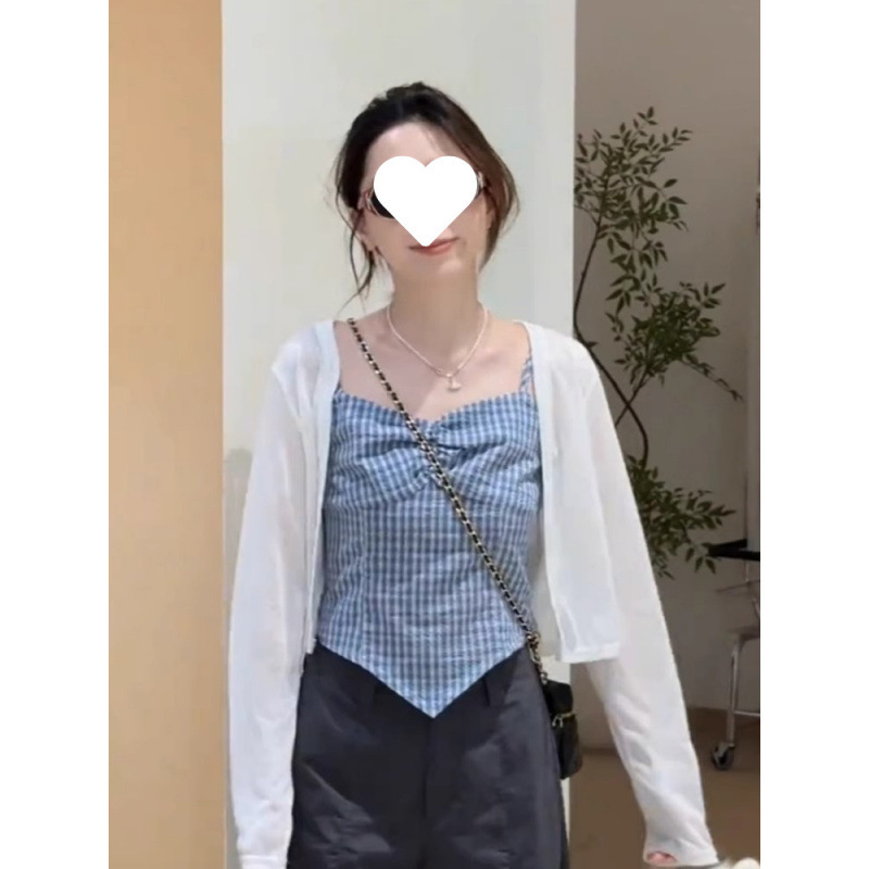 法式气质简约穿搭女装2025新款爆款防晒开衫吊带减龄阔腿裤三件套|undefined