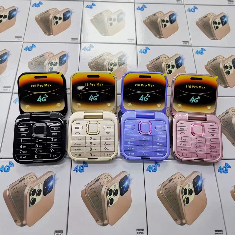 New I16Pro Max Foldable Screen Phone Flip Cover 4g Button Phone Dual Sim Foreign Language All-In-One Cross-Border Phone