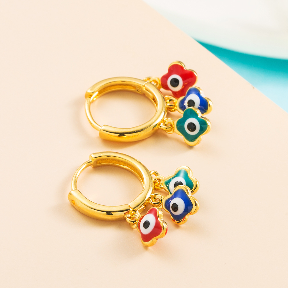 New Colorful Zircon Copper Gold-plated Devil 's Eyes Drop Oil Earrings display picture 4