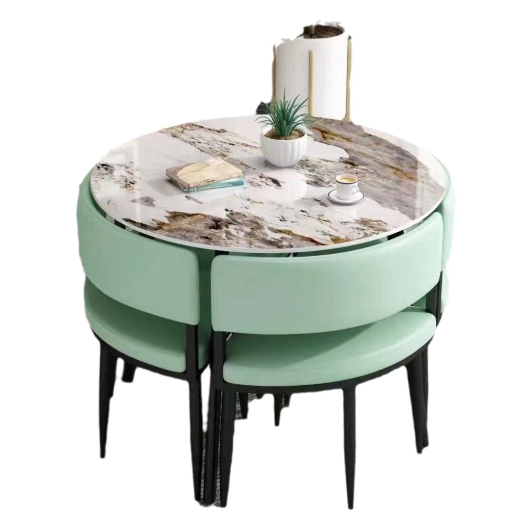 Home-Use Slate Small Apartment Leisure Dining Table, Modern Internet-Famous Minimalist Reception and Negotiation Table and Chair Set, Light Luxury