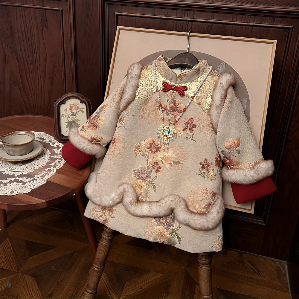 Vestido de Año Nuevo para Siete Niñas de Limón Salado Invierno más terciopelo Nuevo estilo nacional para niños Traje Tang Ropa de Año Nuevo para bebés image 3