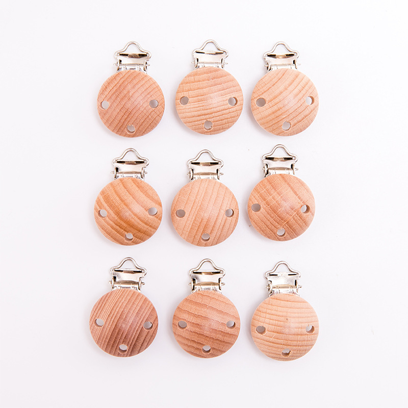 30mm Beech Wood Pacifier Clip Baby Teething Eco-Friendly Wooden Pacifier Accessory DIY Soothing Anti-Drop Chain Clip Hot-Selling Item