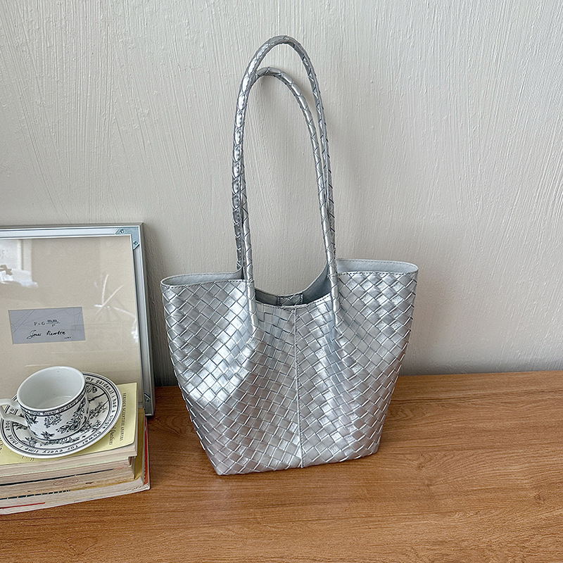 Bolso Tote Tejido para Mujer de PU, Gran Capacidad, Cierre Magnético, para Uso Diario
