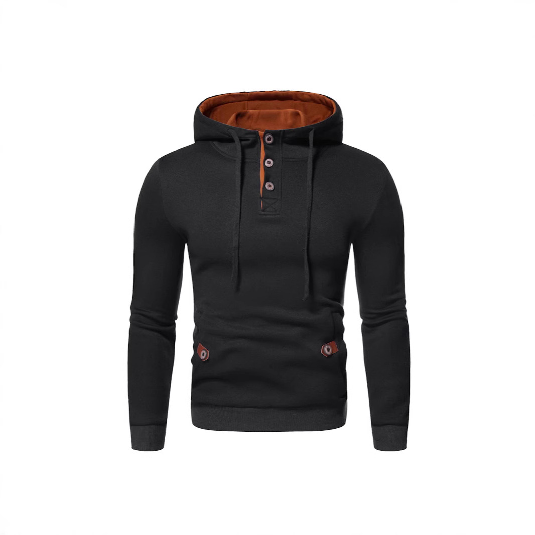 24 Nuovi arrivi Autunno/Inverno: Felpa con cappuccio dal design aperto e decorata con bottoni, taglia grande, pullover color-block_voghion.com