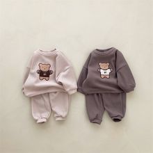 韩国进口婴幼童装可爱小熊华夫格休闲套装秋季新款卫衣卫裤两件套