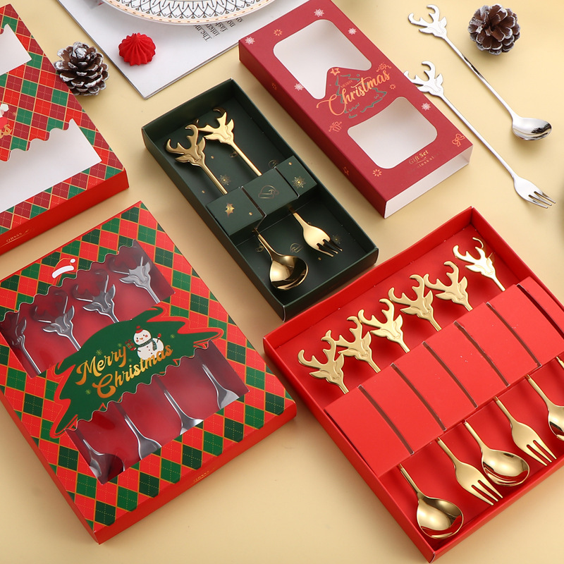 304 Stainless Steel Spoon Christmas Tableware Elk Head Spoon Fork Coffee Mixing Spoon Fruit Fork Christmas Gift Box suit 304 Stainless Steel Spoon Christmas Tableware Elk Head Spoon Fork Coffee Mixing Spoon Fruit Fork Christmas Gift Box suit