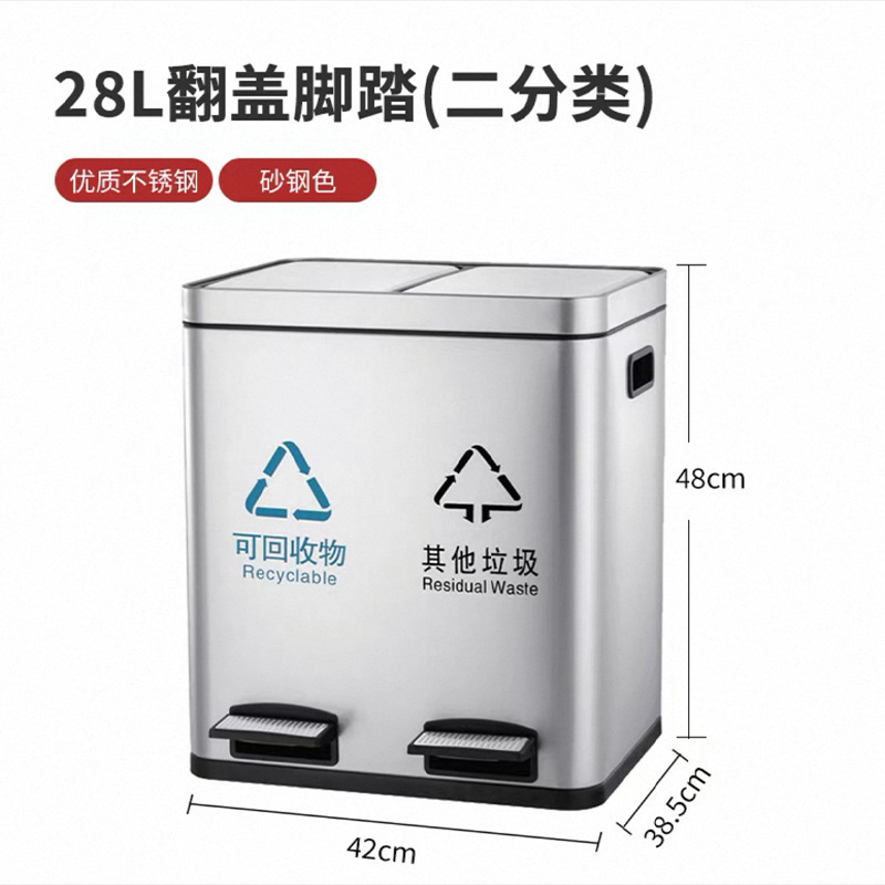 ステンレス製足踏み式ゴミ箱 業務用 蓋付き 屋内医療用キッチン ダブルバケツ 3・4分類衛生バケツ 縦型|undefined