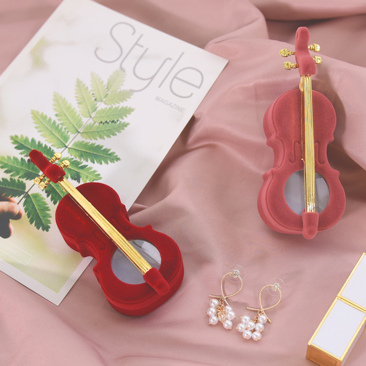 Flannel Material Violin Pattern Simple Style Violin Flannel Jewelry Boxes