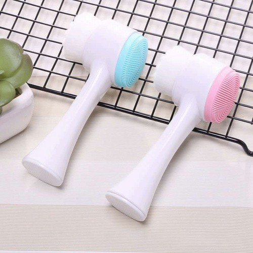 Double-sided head 3D facial cleansing brush, cleansing brush to remove blackheads, deep pore cleaning brush, silicone soft bristles, multifunctional facial cleansing device