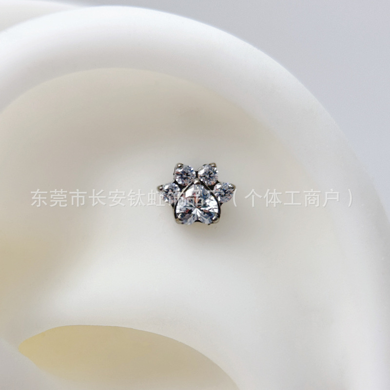 f136钛合金耳钉猫爪镶石耳骨钉锆石唇钉g23钛内螺纹人体穿刺饰品|undefined