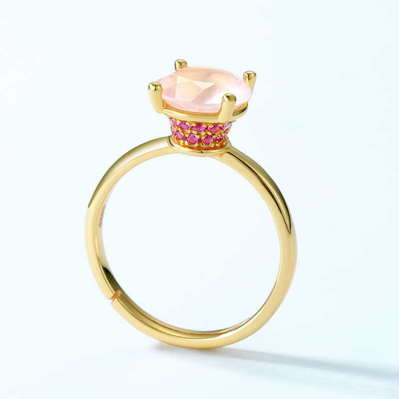 jewelry geometric pink crystal simple S925 sterling silver 10k gold ring female wholesale
