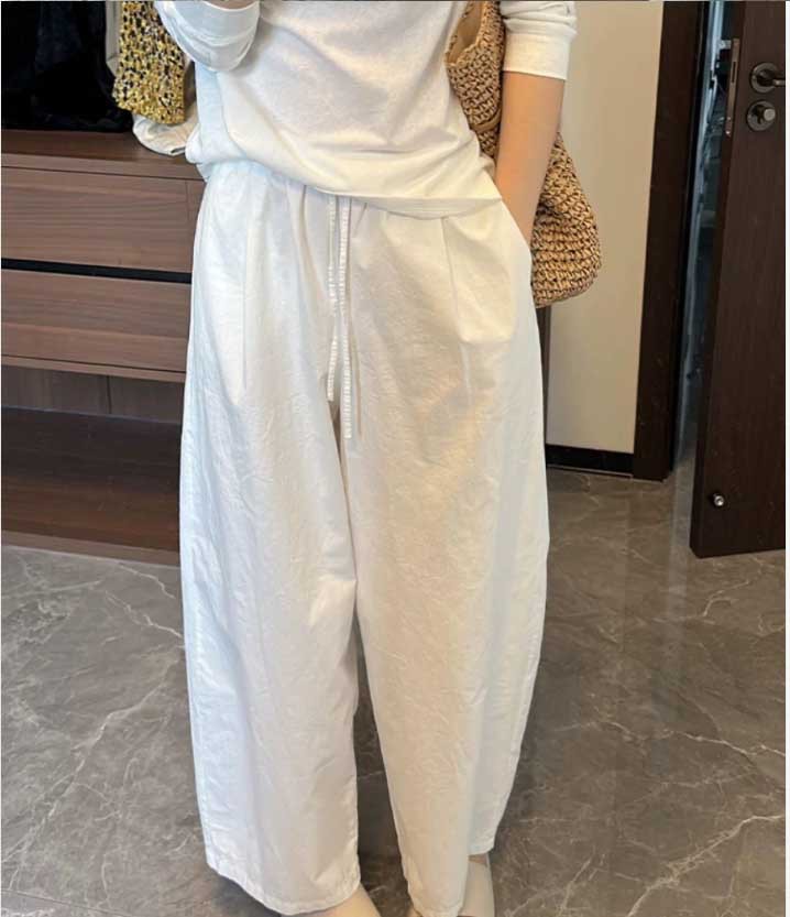 Quần culottes nữ ống rộng chất giấy cotton trắng dáng lưỡi liềm, phong cách Hàn Quốc mùa hè — Màu trắng chi tiết 6