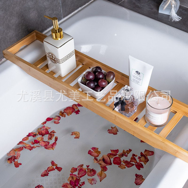 Bañera de bambú estante vino tinto soporte de teléfono móvil baño multifuncional estante de almacenamiento baño Cubo de madera estante simple fabricante