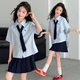 897女童夏季套装学院风套装2026新款中大童日韩系JK风洋气两件套