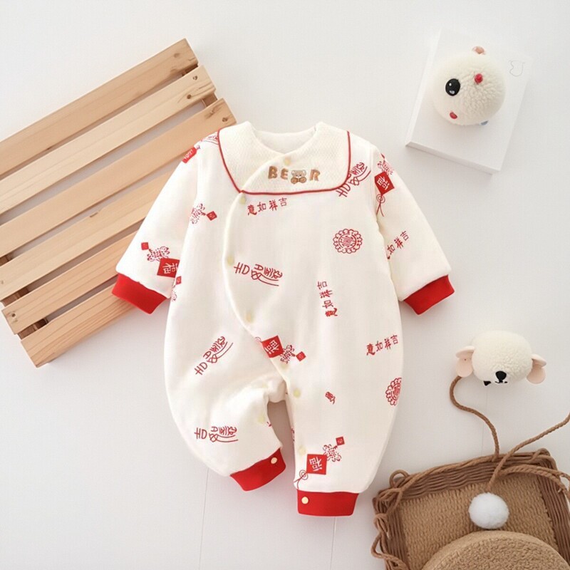 Newborn Baby Cotton Jumpsuit 150g Pure Cotton Thickened Newborn Baby Butterfly Clothing Winter Long-Sleeved Cute Rabbit